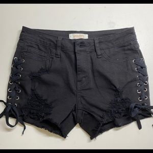 black mini denim shorts from Akira